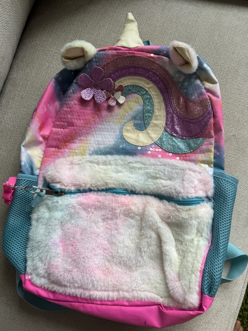 Kids Multicolor Faux-Fur Front Jacket - Pink Blue Tie-Dye
